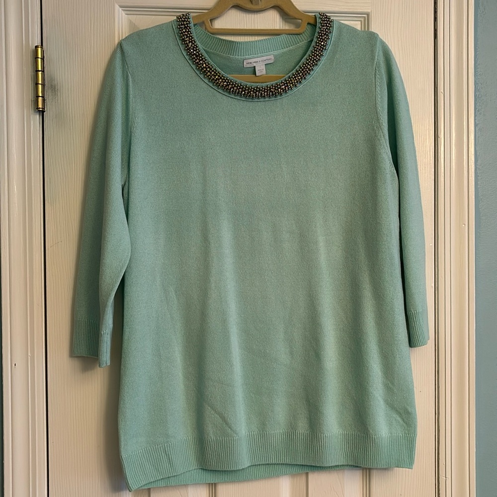 NY&Co Teal Jeweled Sweater